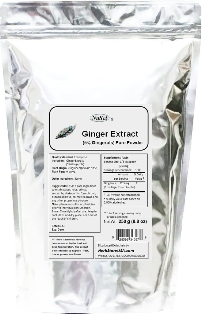 Ginger Root Extract 250g (8.8 oz) Powder Standardidied 5% Gingerol, Dukung Digetical System