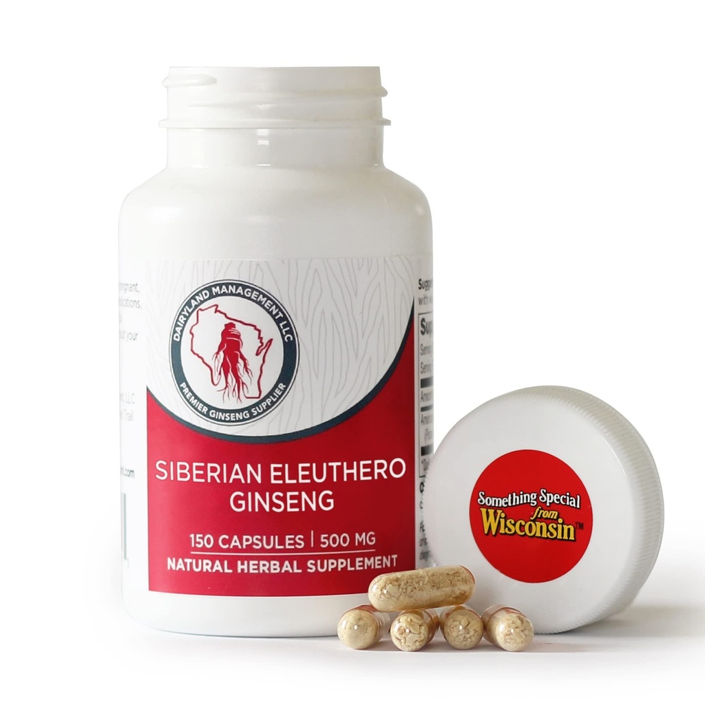 Dairyland Ginseng - Siberian Eleuthero Root Capsules - 150 ct - Authentic Siberian Ginseng - Menyatakan Sebagai Bagian dari Reutine Suplemen Harian Herbal - Gluten Free & Non-GMO