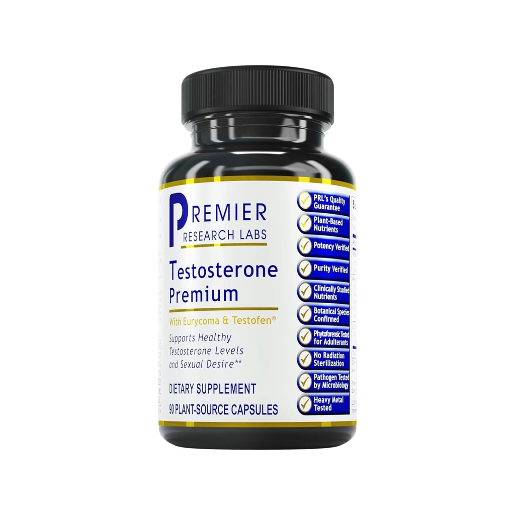 Premier Research Labs Testosterone Premium - Suplemen Testosteron untuk Pria, Semua Kompleks Testosteron Natural, Premier Labs Testosteron Dukungan, Fenogreek, Cordyceps & Maca - 90 Vegetarian Capsules