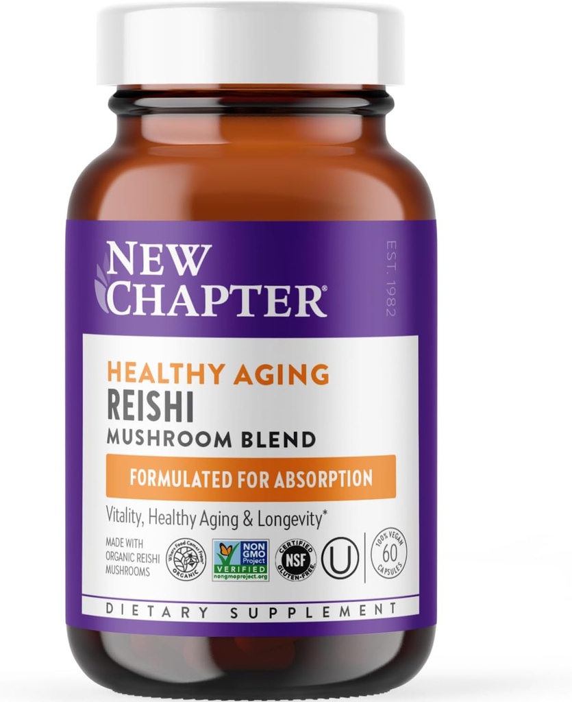 New Chapter Reishi Mushroom - LifeShield Reishi for Healthy Aging + Organishi Mushroom + Vegan + Non-GMO, Ingreasi Nootropic - 60 ct