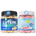 Gula Bebas Lutein 20mg Isilah Gummies + Alam Tenang Gummies untuk Dewasa dengan Ashwagandha dan Vegan Omega 3