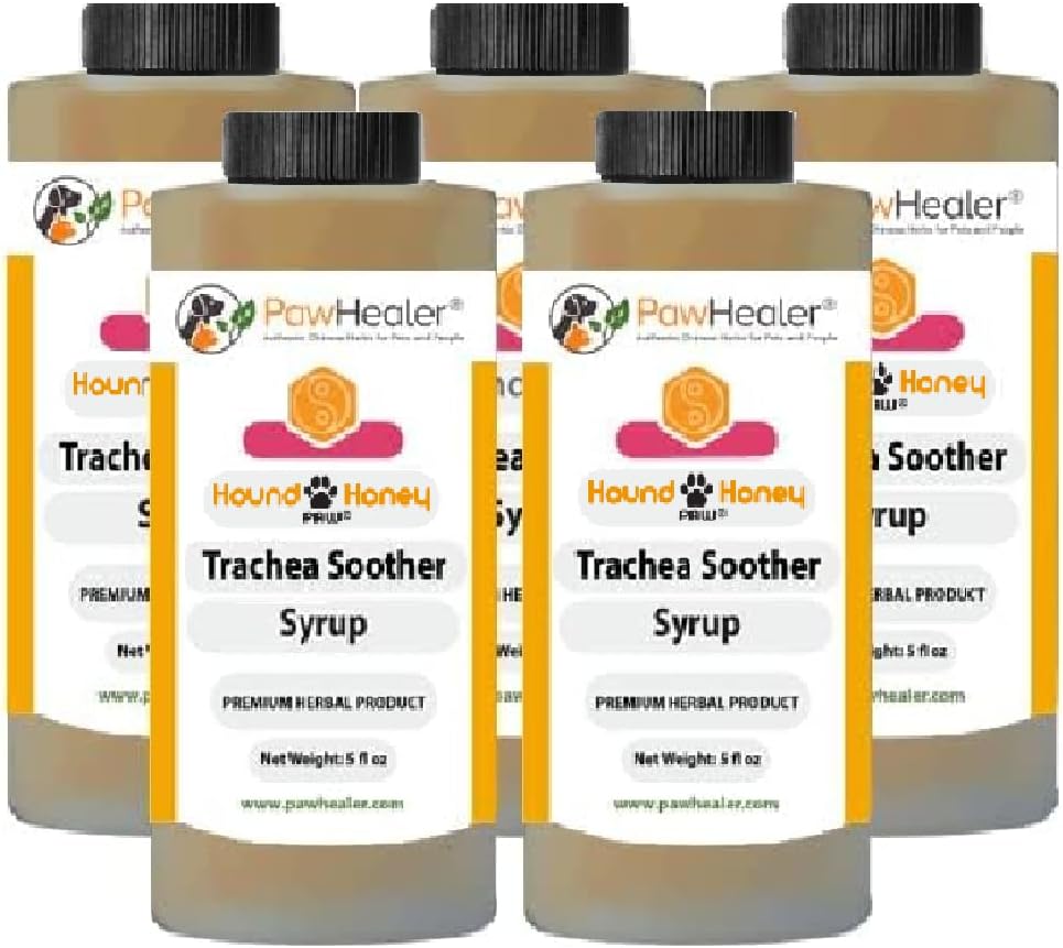 Trachea Soother Syrup 5PAK Hound Honey - Natural Herbal Remedy for Symptoms of Collapsed Trachea - Tastes Good - Easy to Administer (5 fl oz / ea)