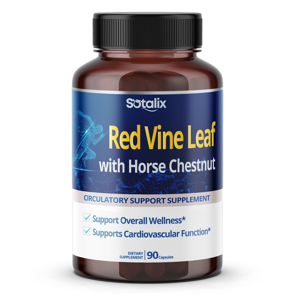 Red Vine Leaf dan Horse Chestnut, 50% Flavonoid untuk Dukungan Leg Vein, Kulit, Wellness Hati - dibuat di Amerika Serikat