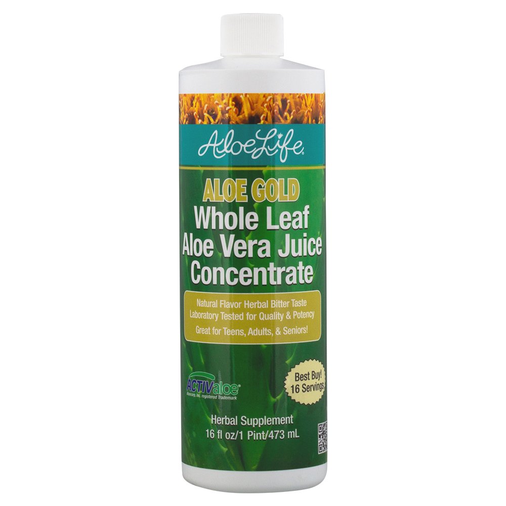 Aloe Life - Whole Leaf Aloe Vera Juice, Tersertifikat Organik, Gluten- Free (Aloe Gold, 16 oz)