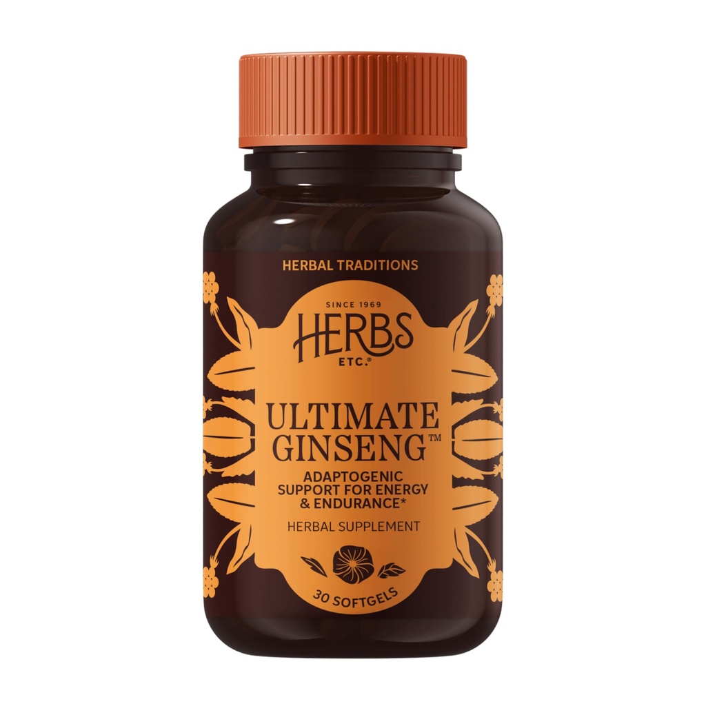 Herbs Etc. Ultimate Ginseng Softgels - Dukung Aktivitas Fisik Yang Terus-menerus - Aid Kesehatan Otak - Mendukung Daily Stamina untuk Aktivitas Fisik & Intellency - Bebas - 30 Softgels (30 Pelayan)