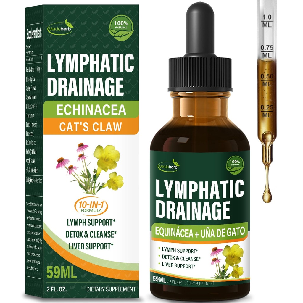 Cleavers Lymphatic Drainage Drops Enhance Lymph System Detox Cleanse, Echinacea, Milk Thistle, Catt Claw, Turmeric, Dandelion, Burdock Immune Support Supplemen. 2oz