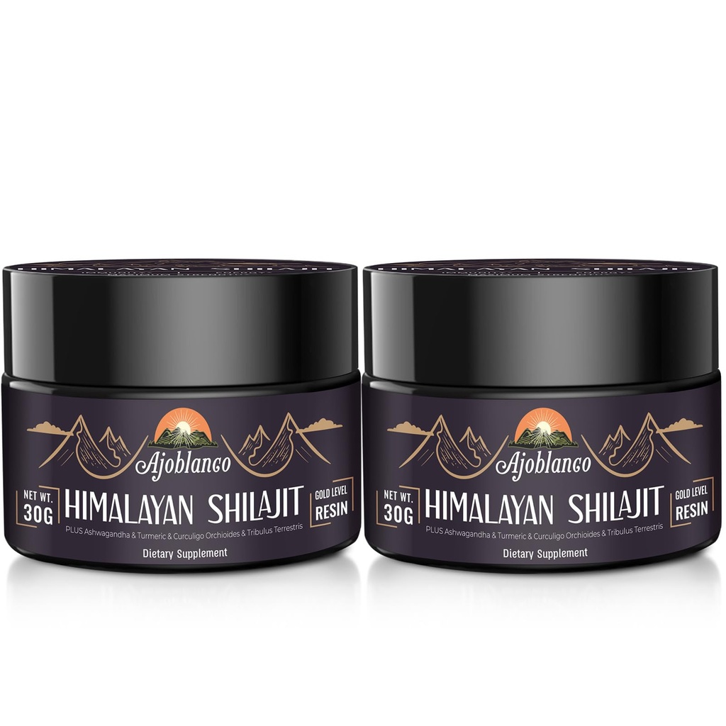 Ajoblanco 600mg Hilayan Natural Organic Shilajit Resin - Himalaya Gold Shilajit Resin dengan Organic Ayurvedic Blend di Tinggi Potensi Energi, Kekuatan & Kebal, Paket 2