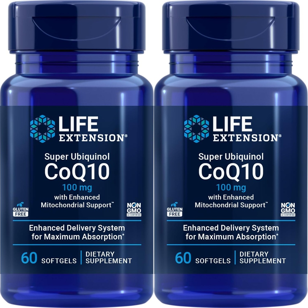 Ekstensi Hidup Super Ubiquinol CoQ10 dengan Enhanced Mitokondrial Dukungan 100 mg, 60 softgels (Paket 2)