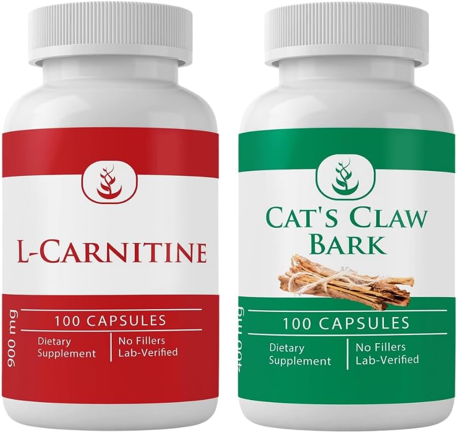 PURE ORIGINAL INGREDIENTS L- Carnitine and Cat 's Claw Bundle, 100 Capsules Setiap, Selalu Murni, Tidak Addonist atau Penjual