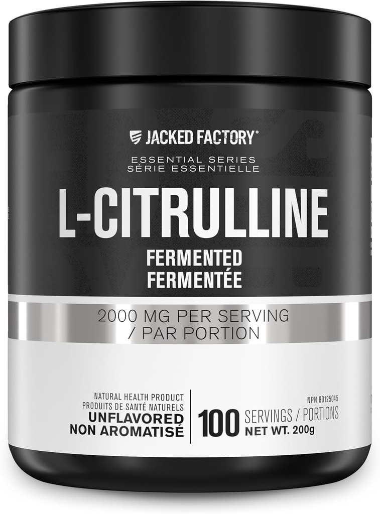 Jacked Factory L-Citrulline - Fermentasi L Citrulline Powder, Nitric Oxide Booster untuk Increased Blood Flow, Power, & Endurance - 100 Pelayan, Unflamited
