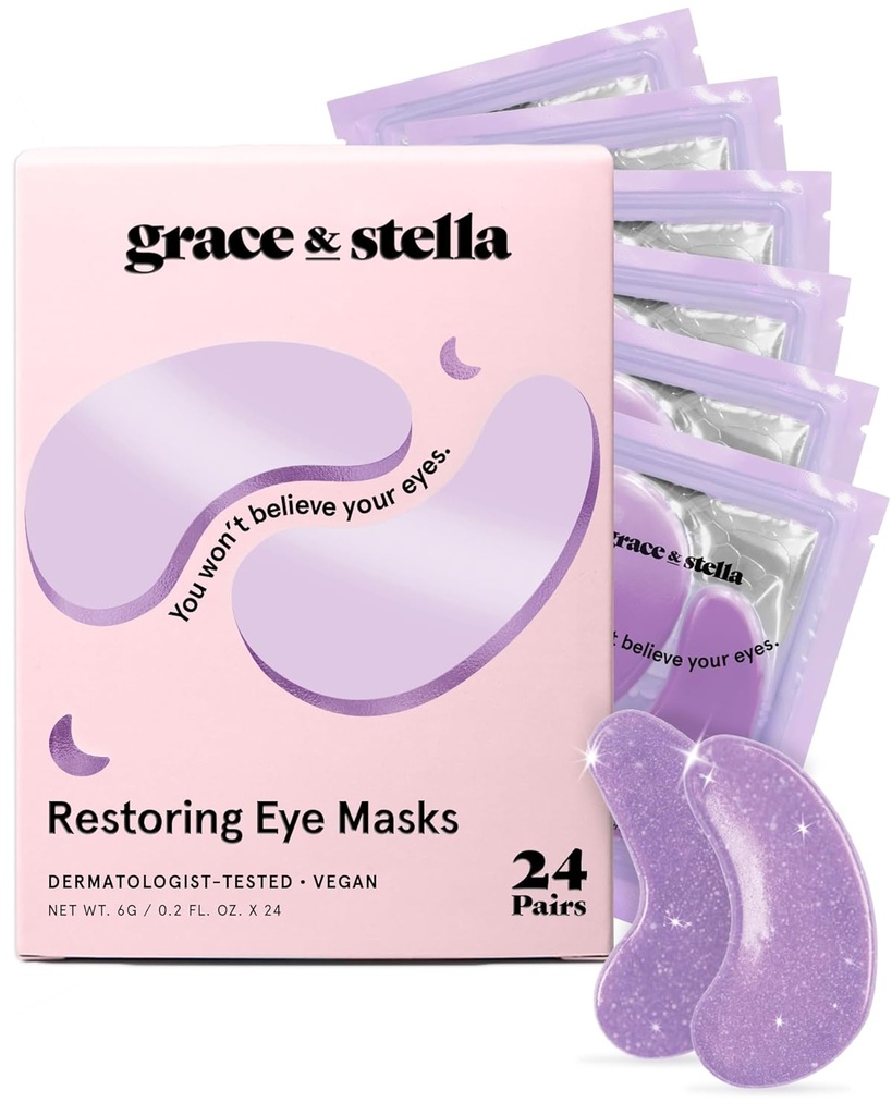 grace & stella Retinol Under Eye Patches for Puffy Eyes and Dark Circles - Retoring Gel Under Eye Masks with Hyaluronic Acid - Vegan Cruelty- Free Skincare, Birthday Gifts for Women (Purple, 24 Pairs)