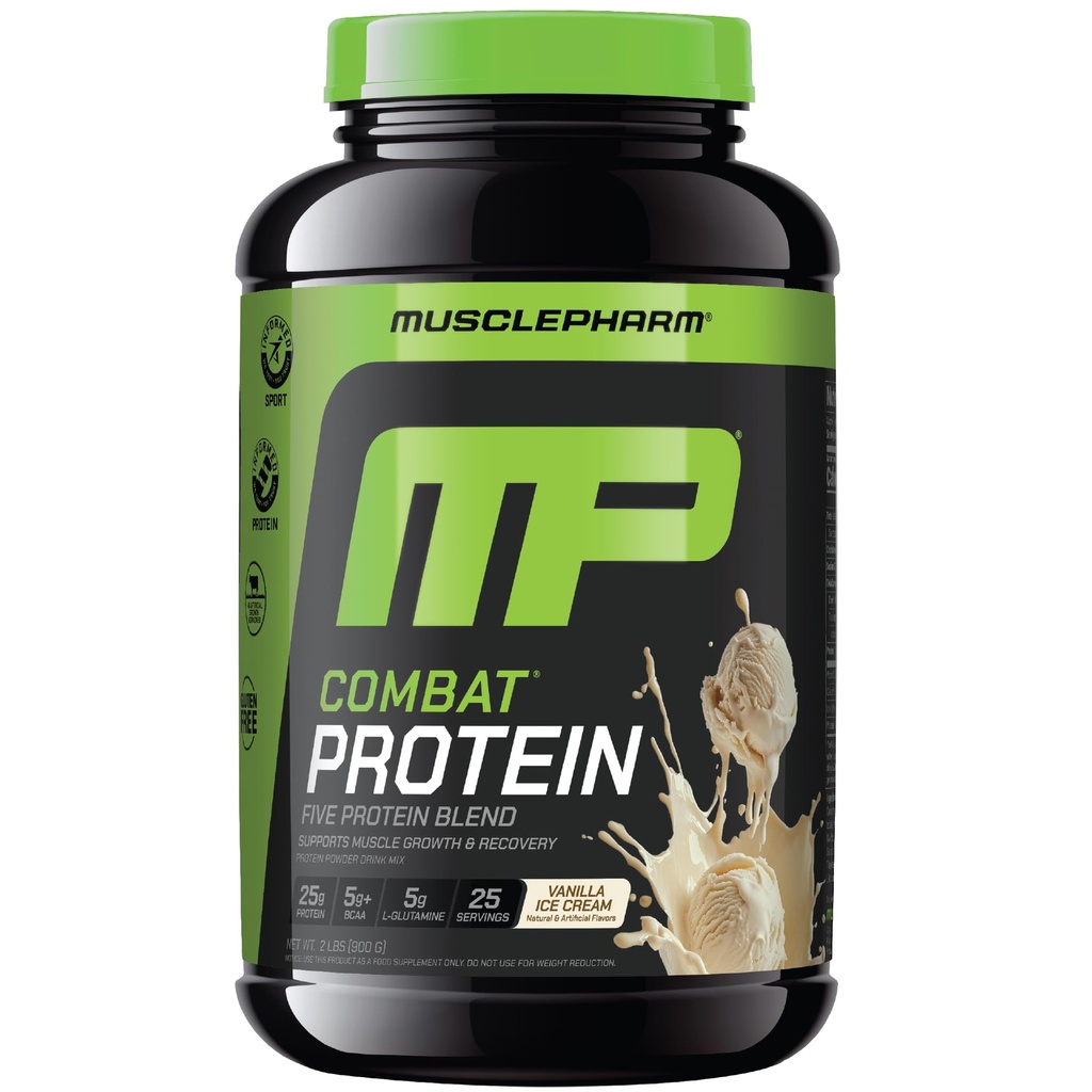 MusclePharm Combat Protein Powder, Vanilla Flavor, Fuels Muscles for Productive Workouts, 5 Protein Numbers Included Whey Protein Isolate & Egg Albumin, Gluten Free, 2 lb, 25 Servings