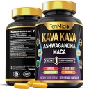 Kava Kava Root Suplemen - 8in1 Formula - Combine dengan Ashwagandha, Maca, Turmeric, Ginkgo Biloba, St John 's Welt, Valerian & Black Pepper - 120 Vegan Kapsul, 4 Bulan Supply
