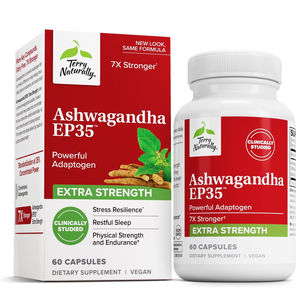 Terry Alamiah Ashwagandha EP35 Ekstra Kekuatan - Pendukung Herbal untuk Sleep Dupport - Aid Healthy Stress Response - Endurance & Energy Support - 60 Capsules (60 Servings)