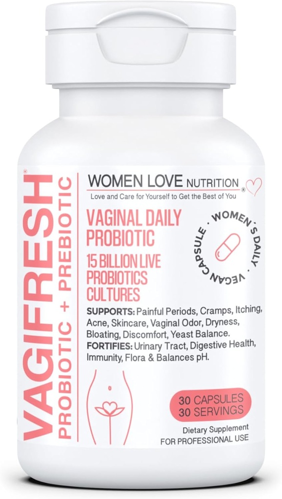 VAGIFRESH Vaginal Probiletic, pH balance, Pregories & Lacrosillus. Suplemen Kesehatan Vaginal Wanita - Sehat Vaginal Odor & Flora, 30 Count.