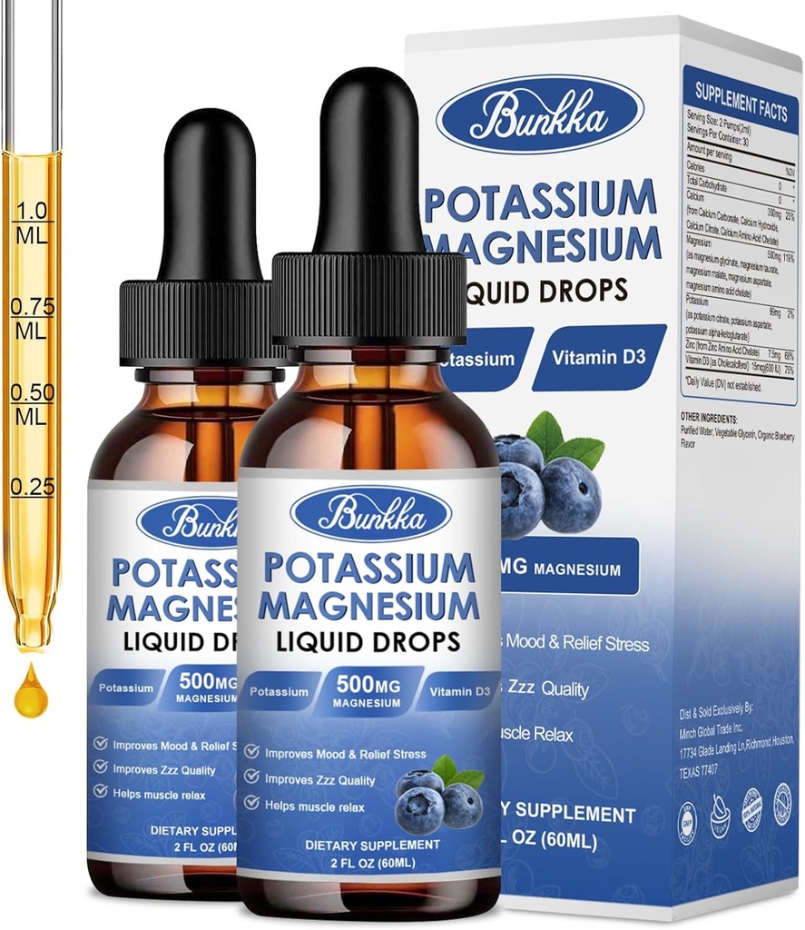 (2 Paket) Potasium Magnesium Liquid Tambahan dengan Potasium, Magnesium, Kalsium, Vitamin D3, Zinc, untuk Dewasa dan Anak, Gula Bebas