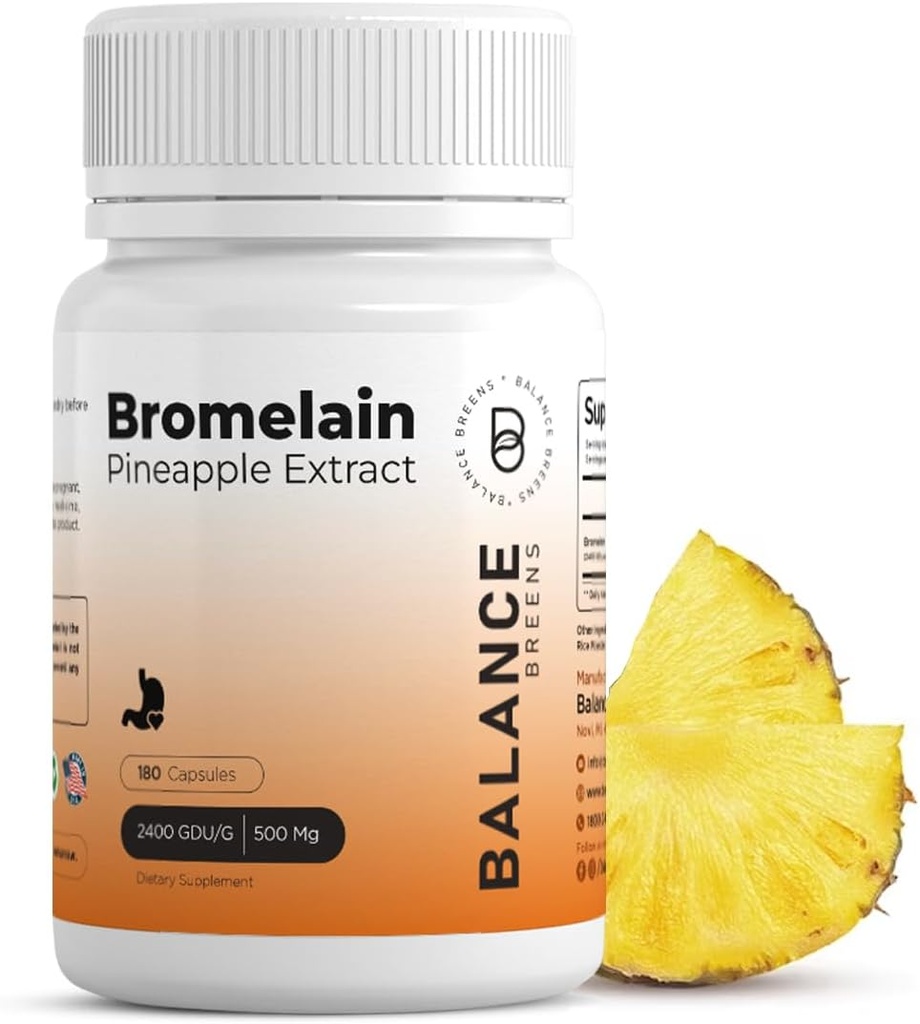 Bromelain 500mg - Pineapple Extract Digetical Enzyme - Support Ditraffic and Joint Support Suppplemen - by Balance Breens