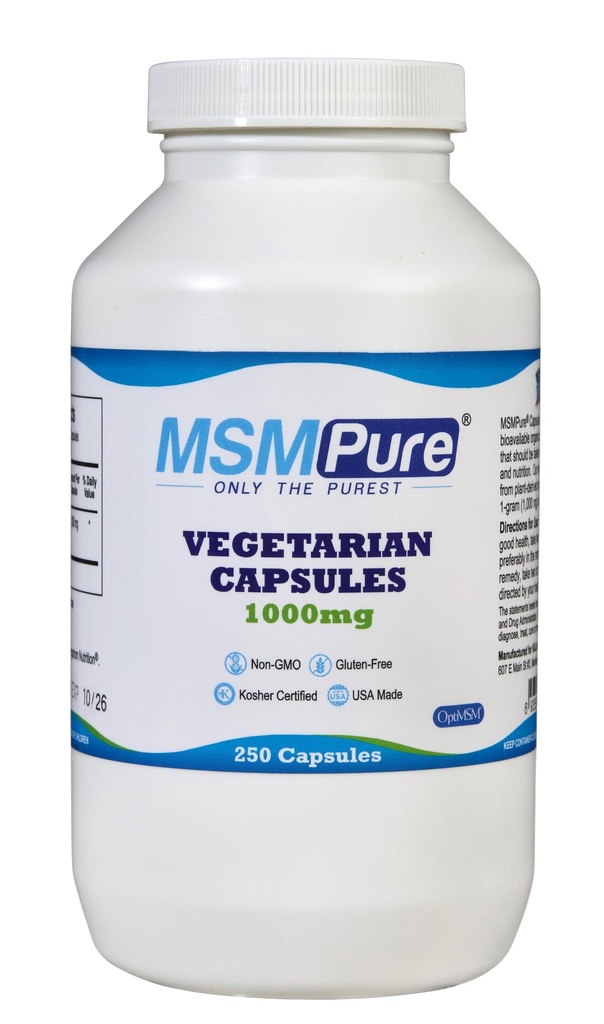 KALA HEALTH MSMPure MlM Vegetarian Capsules - 1.000 mg US- Made MSSUle untuk Kesehatan Gabungan, Penampilan Skin, Rambut & Nail Dukungan - 250 Count, Organik Sulfur