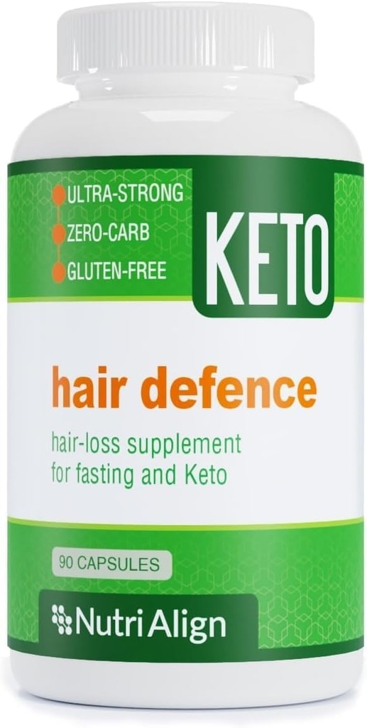 Nutri- Align Hair Defence Biotin Kompleks untuk Keto dan Fasting 14; 90 Capsules 126; High Power Hear Growth Biotin - 2500mcg Biotin per Capsule 124; Vitamin A, Folic Acium & Calcium