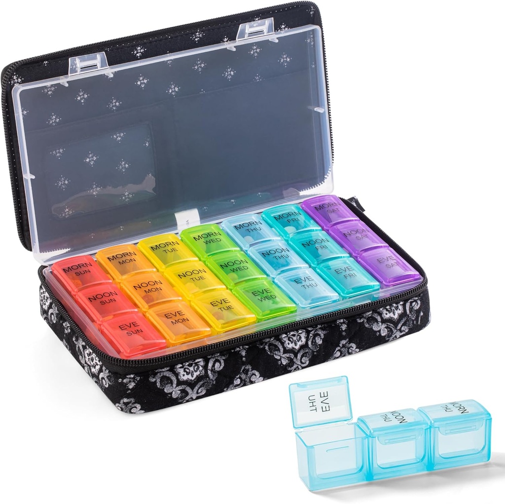 Weekly Pill Organizer 3 kali sehari - Pill Box 7 hari 3 kali sehari dengan Fabric Zipper Kasus-Travel Pill 7 Hari 3 Kali Hari untuk Vitamin Medicine Organizer