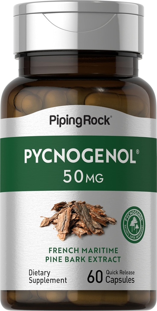 Piping Rock Pycnogenol Suplemen 1124; 50 mg 124; 60 Capsules 12.4; French Maritim Pine Bark Extract 124; Pinus Pinaster for Men and Women 124; Nor-GMO, Gluten Free