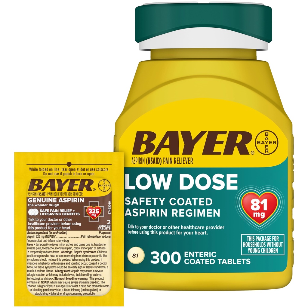 Bayer Aspirin 81mg Hiburan Tablets berjamur 300ct dan 2 Count Travel Pack of Genuine Aspirin 325mg Tablets Coated