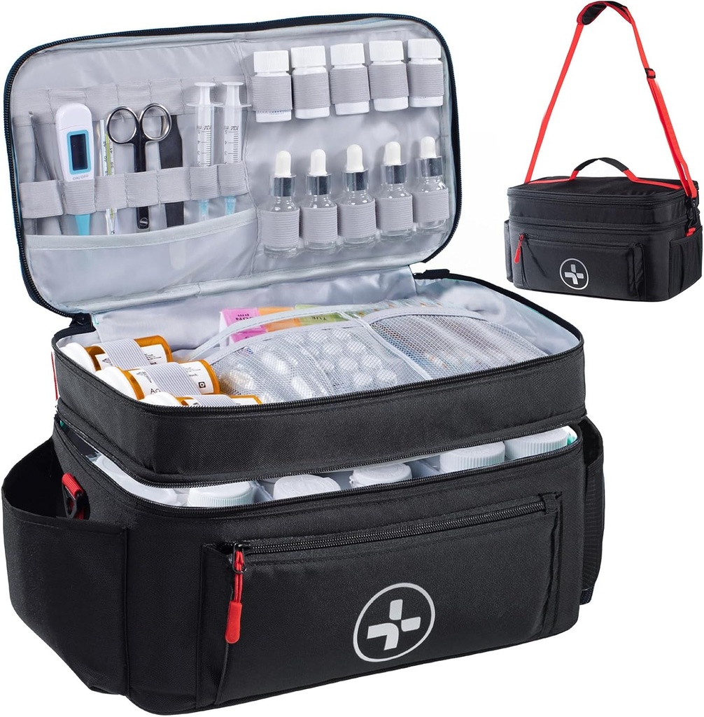 Obat-obatan Travel BAGSFY Bag Organizer, Kotak Medis Kosong, Penyelenggara Botol Pil untuk Rumah, Penyimpanan Obat-obatan Large, Kasus Perjalanan Pertama Bantuan Pertama Kit Bags Kosong, Kit Darurat.