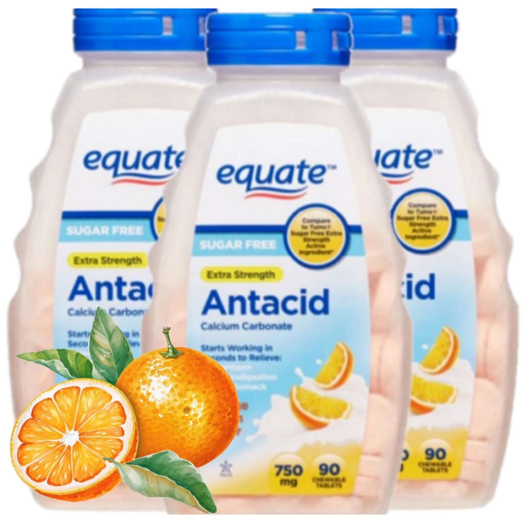 Antax Tablets Sugar Free Strength, Orange Creme, Calcium Carbonate 750 mg, 90 Cacah Masing-masing (Paket 3)