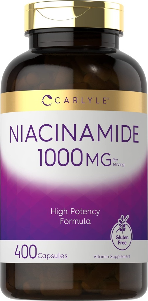 Carlyle Niacinamde 1000 mg 124; 400 Capsules 12.4; Potency Tinggi Formula 124; Non-GMO, Gluten Free Supplemen