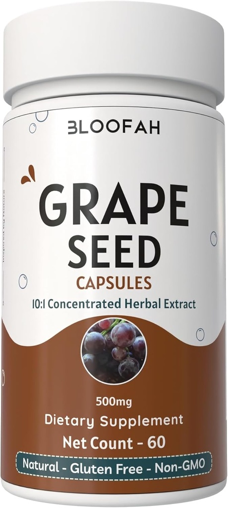Grape Seed Capsules 500mg 124; 10: 1 Terkonsentrasi Ekstraksi 124; Suplemen Herbal Alam 124; Non-GMO, Gluten- Free 124; Grape Powder Benih untuk Harian Wellness (60 Cacah 1)