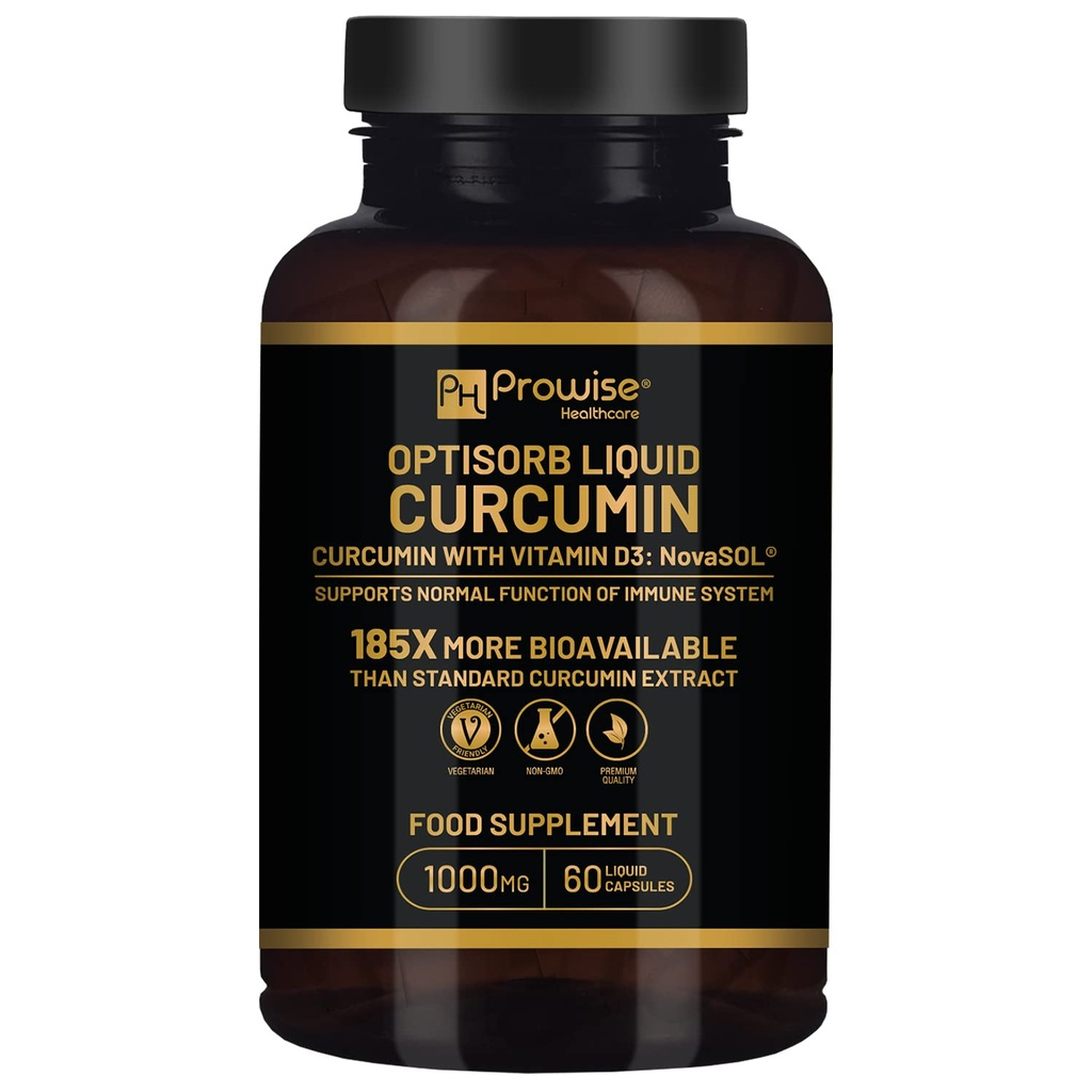 Kurcumin OptisOrl dengan Vitamin D - 60 Liqcaps 124; 185x Turmeric & Curcumin Bioavability - Ultra Bioavability 124; Liquid Capsules dengan 10000mg harian Dosage - UK Manufaktur