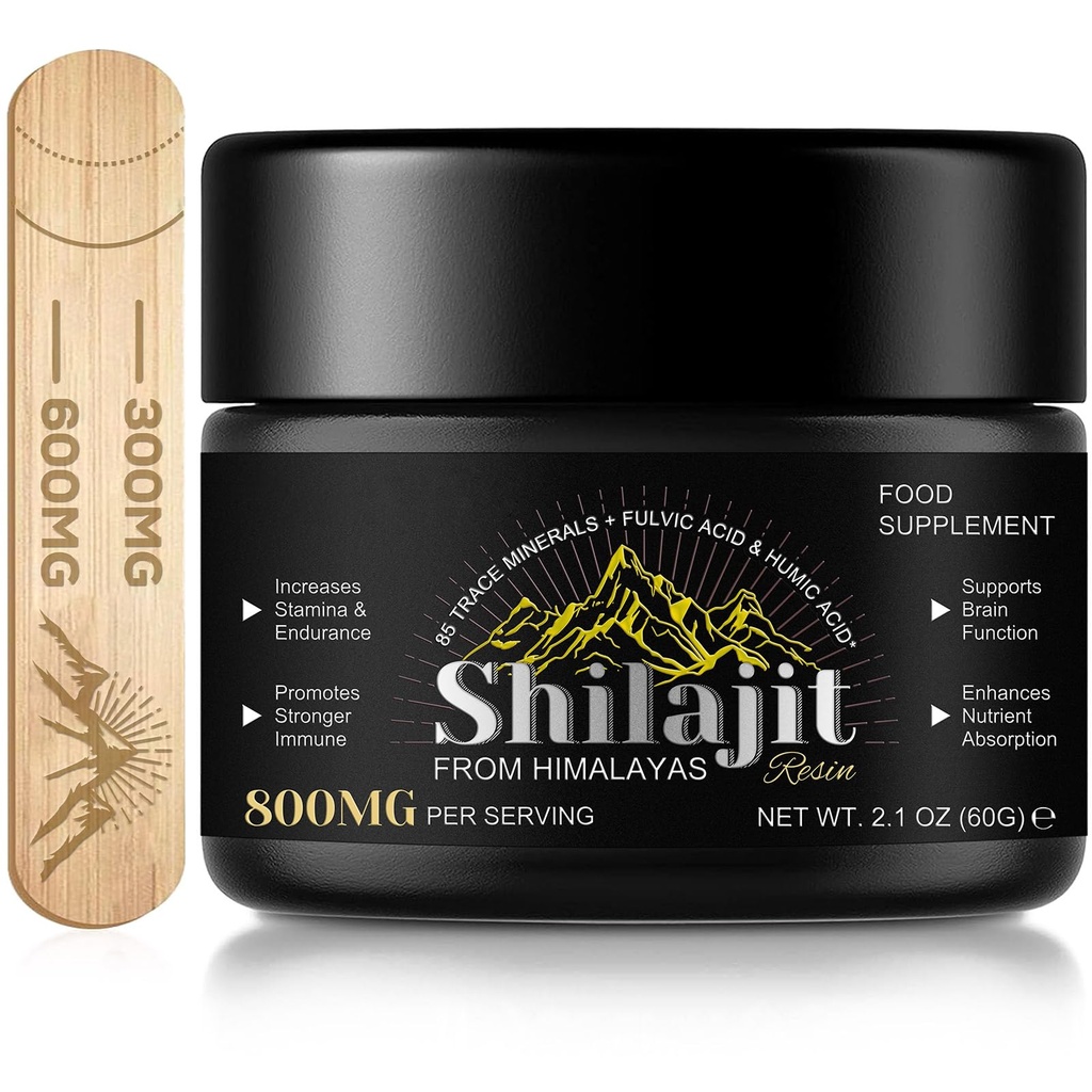 Shilajit Pure Himalaya Resin, Pure Shilajit dengan 85 + Trace Minetal & Fulvic Acid for Energy and Immune of Men and Women 2.1 OZ (4 Bulan Suppply)