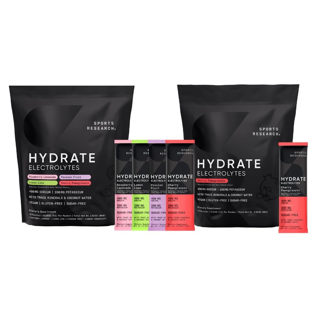 Penelitian Olahraga Hyrrate Electrolytes Combo - Sugar-Free & Alamy Flavored dengan Vitamin, Minerals, dan Coconut Air - Pendukung Hidration - 32 Paket - Cherry Pomerate Dominant Flavor