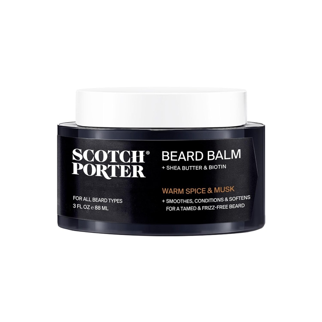 Scotch Porter Conditioning Beard Balm - Smooth, Shape, Moisturize & Stenent Coarce, Dry Facial Hair sementara Mendorong Pertumbuhan untuk Fuller / Healthier - Mencari Beard - Scent asli, 3 oz. Jar