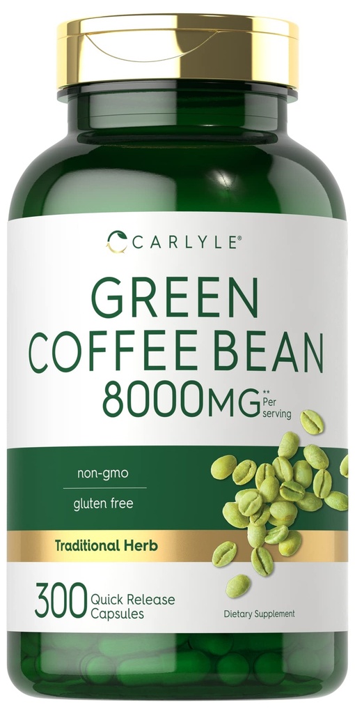 Carlyle Green Coffee Bean Extract 124; 8000 mg 124; 300 Capsules 12.4; Non-GMO dan Gluten Free Formula 124; Komtradisi Herb Suplemen
