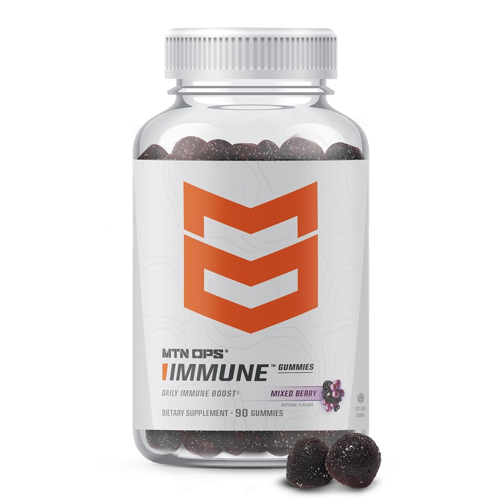 MTN OPS Immune Gummies Suppplement Immune, 90 Gummies with Elderberry & Aronia Berry Immune Booster for Dewata, Mixed Berry Flavor & ally Gluten Free
