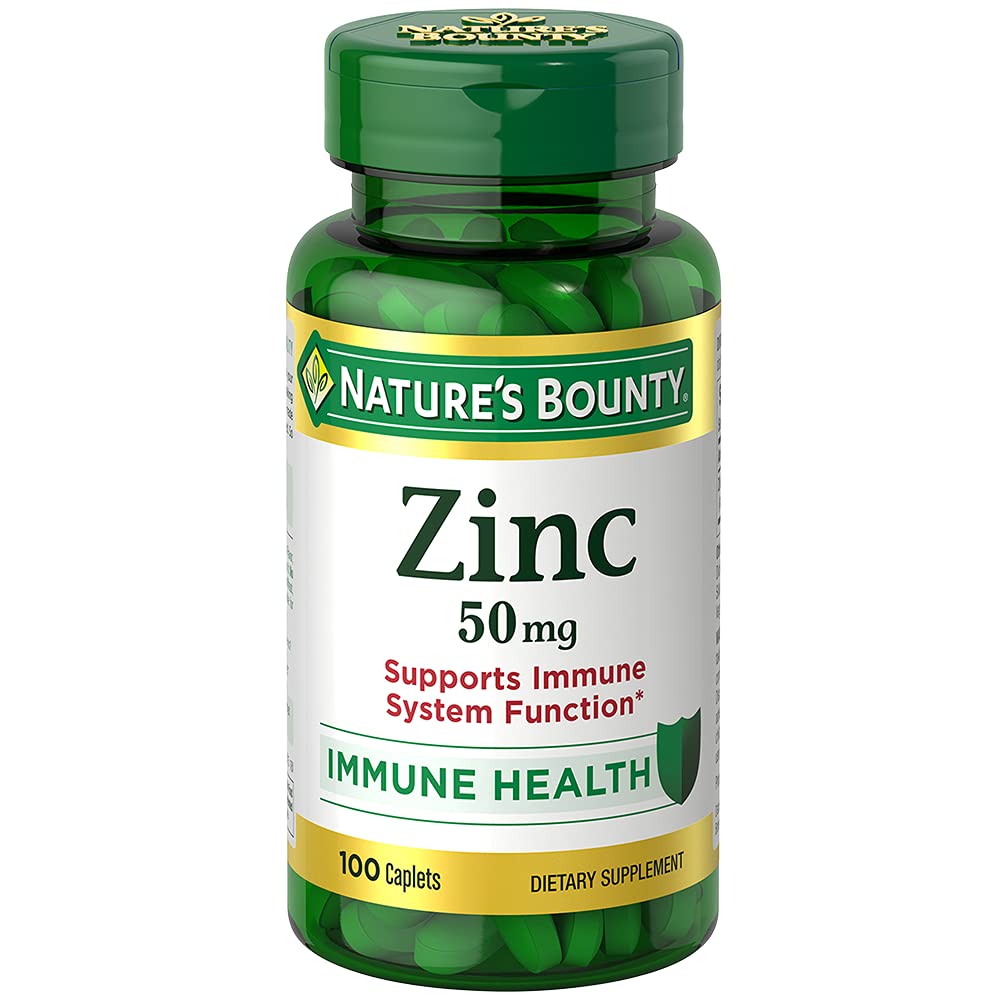 Nature 's Bounty Zinc 50 mg Caplets, Unfeatored, 100 Count, Pack of 2