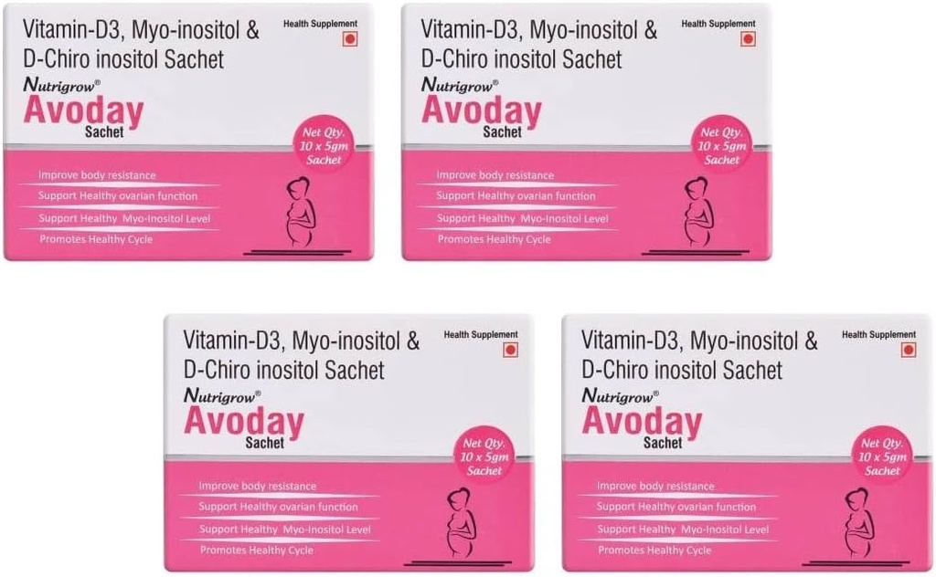 Suplai Bubuk AVODAY 40 Hari / Aid Ovarian Fungsi untuk Perempuan - Menggulasi Hormon Anda / Vitamin d3 myo- inositol & D Chiro inositol / Kesehatan Suplemen / Metabolisme Booster Paket dari 4
