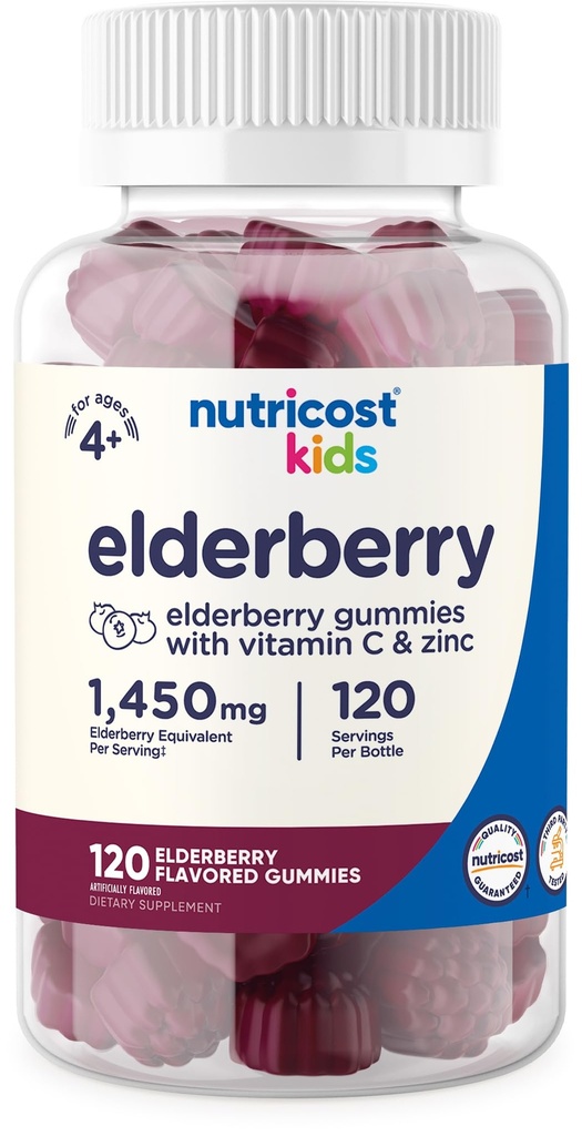 Anak-anak Elderberry Gummies (50mg) dengan Zinc & Vitamin C 120 Gummies - Gluten Free, No Corn Syrup