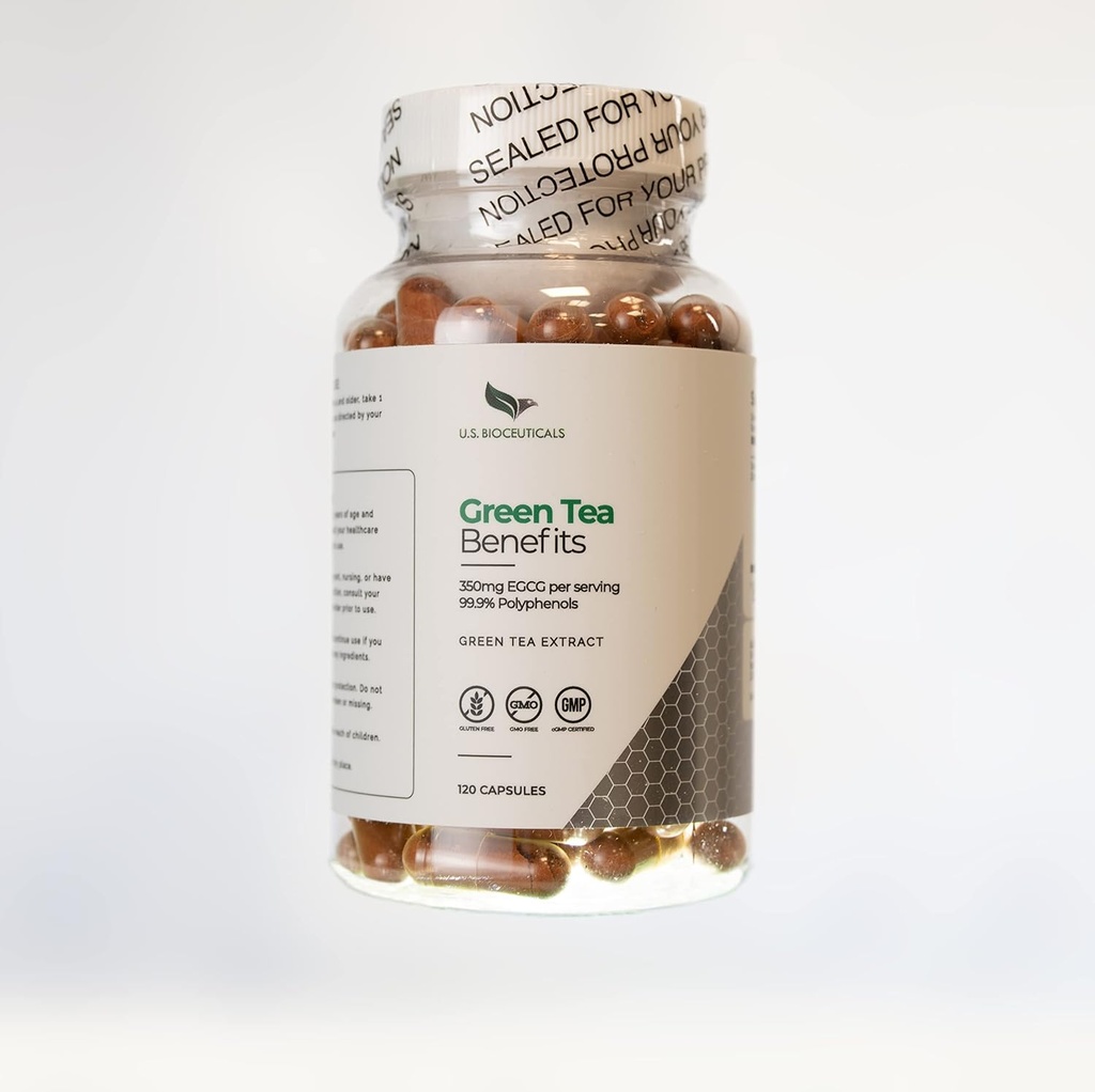 Green Tea Benefits - Lebih dari 350mg dari EGCG Per Bottle - 99,9% Polyphenols - Pendukung Kesehatan - 120 Capsules Per Botol