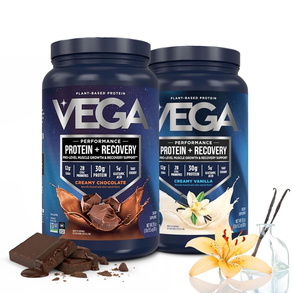 Vega Sport Premium Powder Bundle, Chocolate + Vanilla, Plant Based Protein Powder Post Workout - Disertifikasi Vegan, Vegetarian, Keto- Friendly, Gluten Free, Dairy Free, BCAA Amino Accids