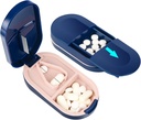 LefTOL Pill Cutter, Portable Pill Splitter 2-in-1 Kasus dengan Pisau Baja Stainless, untuk Tablets Kecil atau Besar Vitamin, Potong Pil dengan Kompartemen Mini Pill Organizer - Biru
