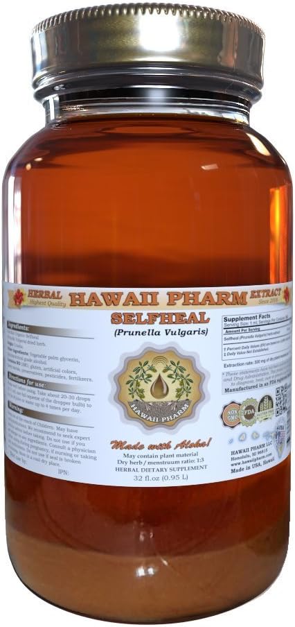 Selfheal Liquid Extract, Organic Selfheal (Prunella Vulgaris) Tincture, Herbal Suplement, Hawaii Pharm, Made in USA, 32 fl.oz