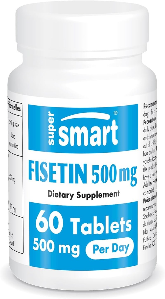 Supersmart - Fisetin 500mg per day (Easy- toTake) - 98% Pure Fisetin Suplement - Sangat Bioavailable Polyphenol - Activator Venesia 124; Non-GMO & Gluten Free - 60 tablet
