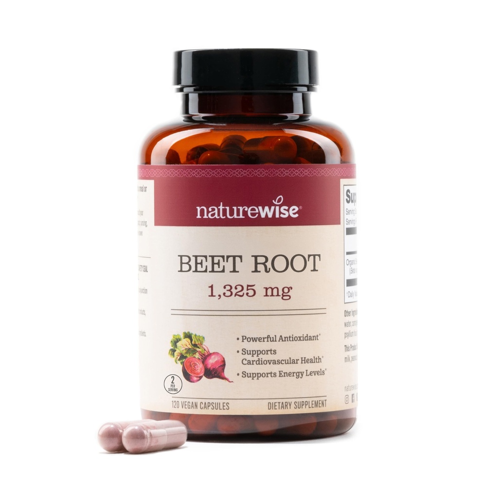 NatureWise Beet Root Capsules 1325mg with Organic Beetroot - Nitric Oxide Booster for Circulation and Heart Health Support - Vegan, Gluten- Free, Non-GMO - 120 Capsules [60 Day Supply]