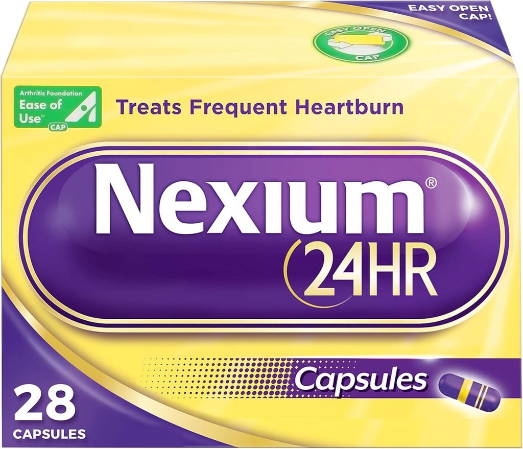 Nexium 24HR Acid Reducer Heartburn Relief Capsules for Allday and Night Protection from Freedment Heartburn Medicine with Esomeprazole Magnesium - 28 Count