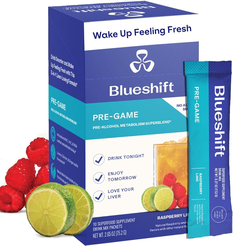 Blusperft Pre- Game Pre Drink NAC Suplemen, Paket Mesiu, Paket Hidration, Dukungan Hati dengan Ginger, Cysteine, Milk Thistle, Tidak Ada Powder Gula (10 Paket)