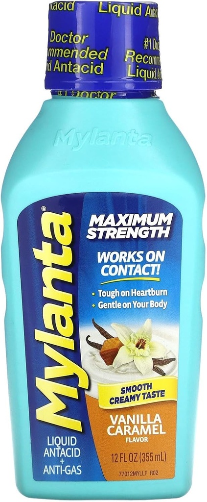 Mylanta Antax and Gas Relief, Maximum Power Formula, Vanilla Caramel Flavor, 12 Fluid Ounce