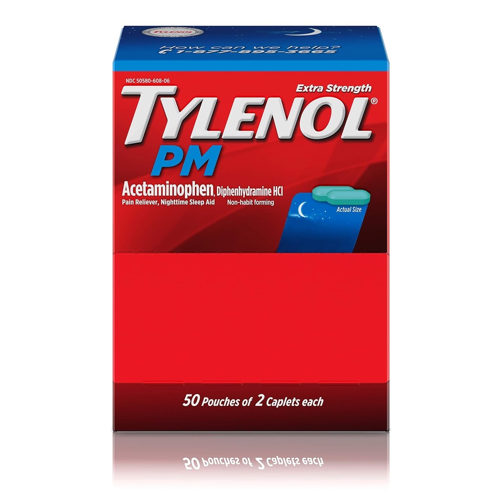 Tylenol PM Ekstra Kekuatan, 50 Pouches dari 2 Caplets, Kotak Dispenser (Paket 2)