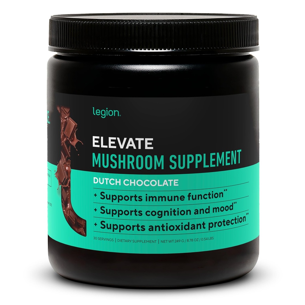 Legion Elevate Mushroom Appder - Mushroom Blend of Lions Mane Powder, Reishi Powder & Beta- Glucan- Mushroom Powder to Boost Immune System, Mood & Performance Dutch Chocolate (30 Pelayan)